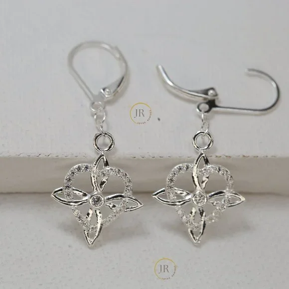 925 Silver Mystic Knot Earrings · Heart Accent · Symbolic Feminine Jewelry. - Picture 3 of 6